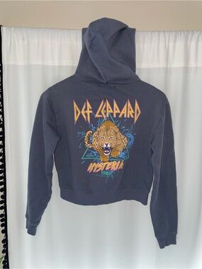 Vinyl Icons Def Leppard Hysteria zip up hoodie women’s S small blue crop cropped